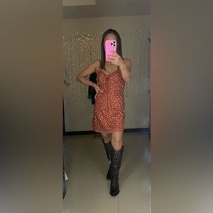 New No Boundaries Rust Floral Mini Dress.